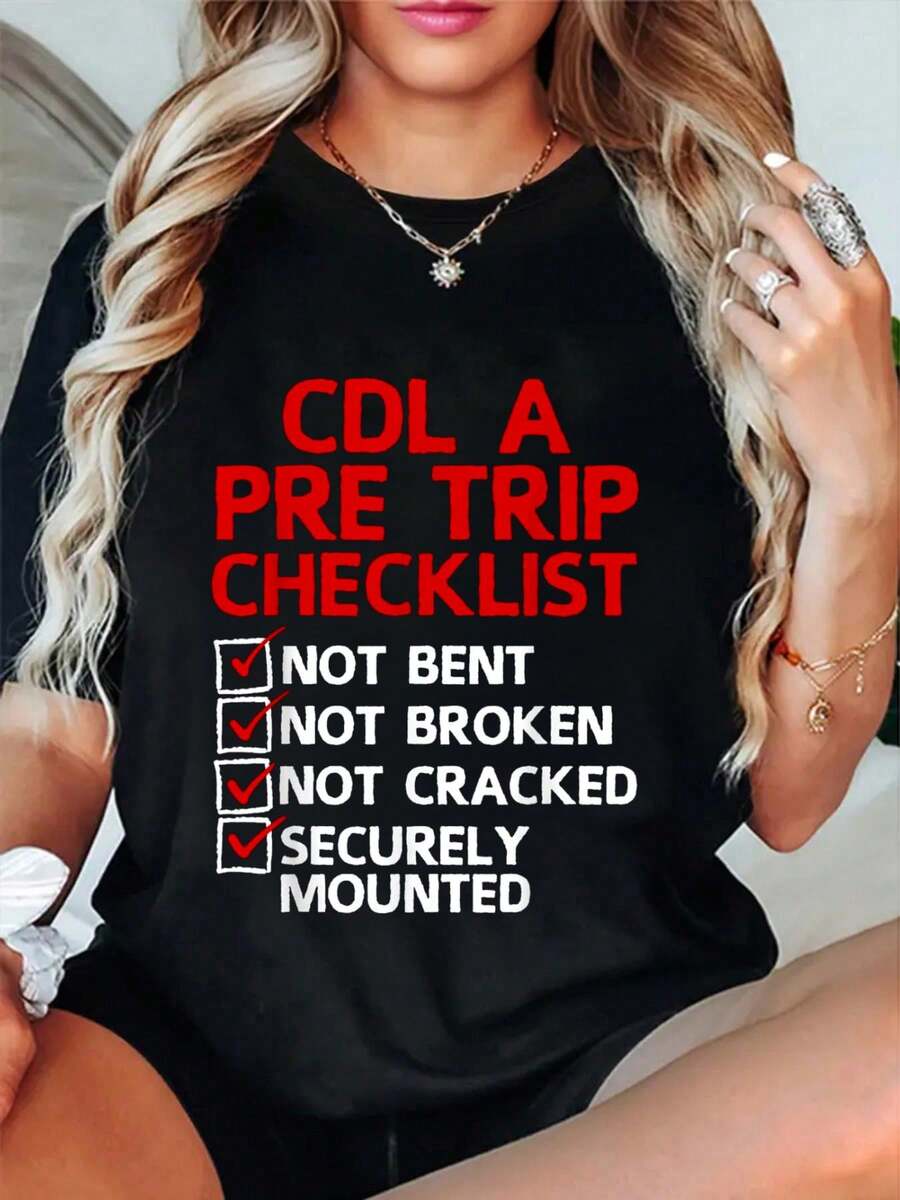 100% Cotton Cool CDL Trucker Art For Men Women Trucking CDL Truck Driver T-Shirt Women's Men's Oversized Comfort Soft Crew Neck Tee Tops - 黑色 - 查看 1