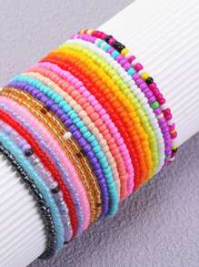 1/20/5 Pcs Bohemian Style Rice Bead Anklet Summer Beach Vibe, Ideal Gift For Mother's Day, School Opening Season, Graduation Season, Halloween, Christmas, Beach & Ocean Themed Occasions, And As A Present For Friends, Rich In Colors, Shipped With Random Beautiful Hues.
