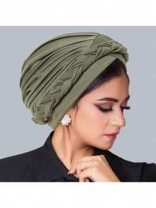 1 件波西米亚风编织简约头巾帽优雅纯色弹性头巾轻质预绑头巾无檐帽女士化疗帽