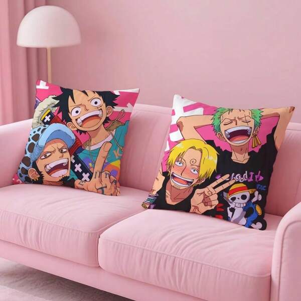bandai 1 PIEZA Funda de almohada de una pieza Tela cómoda y amigable con la piel Cremallera invisible, Adecuada para la decoración de la sala de estar y el sofá, Funda de almohada, Funda de almohada de dibujos animados Cojín Sofá Hogar Coche Dormitorio infantil Sala de estar Sofá Funda de almohada decorativa cuadrada Para enviar regalos a amigos