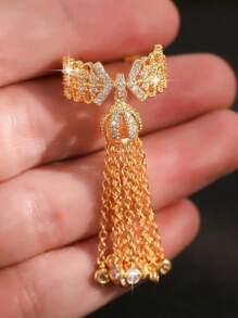 1 peça de anel de noivado com borla banhada a ouro fantasia e zircônia cúbica para mulheres, anel glamoroso para casamento e festa de aniversário, joia para presente