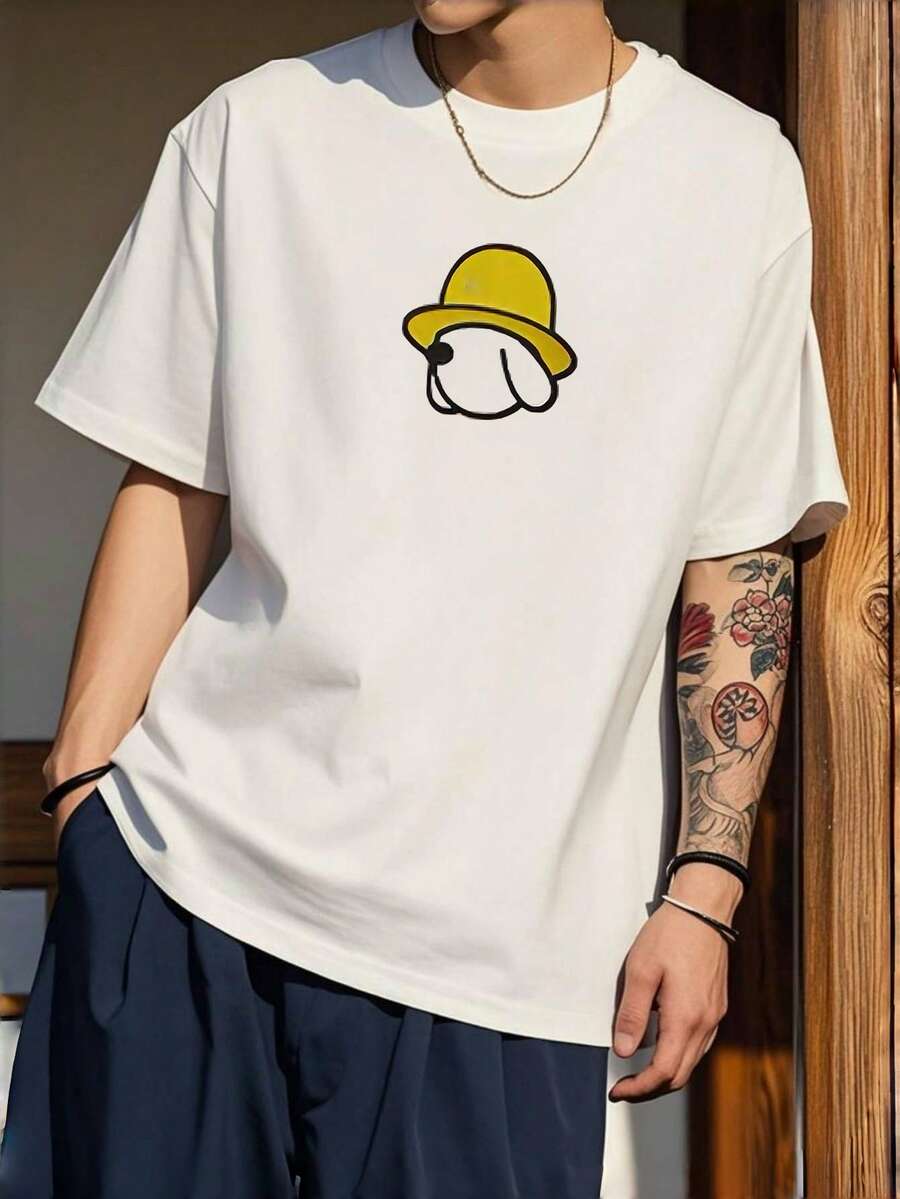 100% Cotton Unisex T-Shirt Short Sleeve Summer Vest 200g Cotton Comfortable Breathable Funny T-Shirt Men's Stylish And Casual Print Fashion Casual Outdoor Sports Fitness Tops Holiday Gift - 白色 - 查看 1