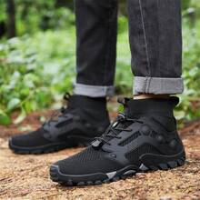 Botas de caminhada plus size para atividades ao ar livre, calçados de trekking novos modelos 2025 para homens, calçados de escalada de borracha de cano alto para outono/inverno - Preto - Ver 3