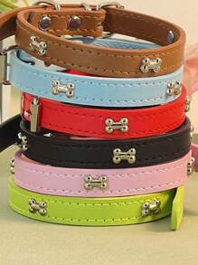 1pc Bone Metal Decor Pet Collar, PU Collar, Necklace, Adjustable Candy Color Won't Hurt Fur Dog Collars, Cat Collars, Pet Collar Suitable For Different Sized Pets