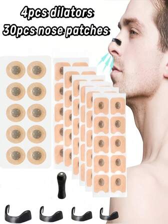 60 st/set magnetiska näsremsor, 4 st näsklämmor och 1 st magnetisk näsexpander, externa remsor, inhalerbara remsor, magnetiska remsor och näsexpander-set, unisex, lämplig för sport, hemmet, resor och affärsresor. En idealisk present till familj, vänner och nära och kära.