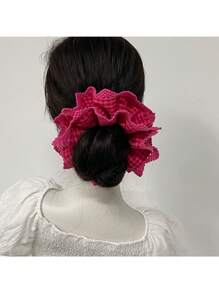 1 pieza de coletero de tela a cuadros de color rosa frambuesa hecho a mano, coletero de tela elegante, accesorios para el cabello premium, sujetador de cabello, accesorio para el cabello