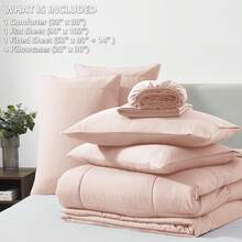 Pink Comforter Set Queen - 7 Pieces Bed In A Bag Toddler Girls Comforter Set Teen Girl Bedding Sets With All Season Quilted Comforter, Flat Sheet, Fitted Sheet, Pillowcases, Blush Pink - 粉色 - 查看 5