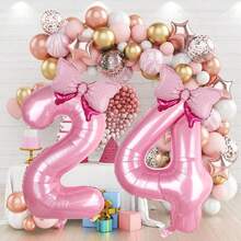 40 Inch Number 0-9 Balloon With Bow Pink Happy Birthday Jumbo Number Balloon For Daughter Birthday Decorations Party Supplies - Multicolor - View 5