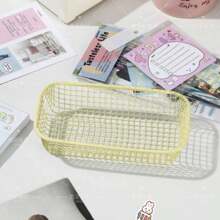 1pc Cream Ins Style Storage Basket Highly Attractive Iron Small Basket Simple Office Dressing Table Desktop Sundries Storage Box