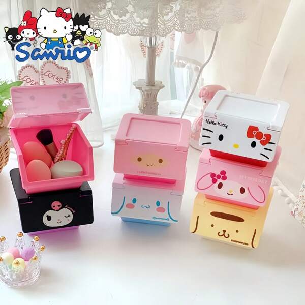 Sanrio 3pcs/Sanrio Hello Kitty Y2K Desktop Clamshell Storage Box Kuromi My Melody Cinnamoroll Pochacco Jewelry Box Trash Storage Box Gifts