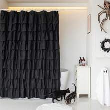 WestWeir White Ruffle Shower Curtain - Farmhouse Cloth Bathroom 72 X 72 Inches Texture Fashion, Double Layer Fabric, Not See Through. Back To School - Black - View 7