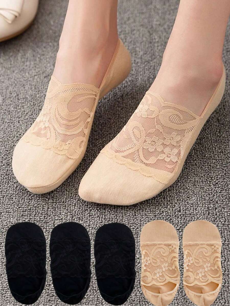 镂空透明蕾丝拼接女士船袜春夏隐形薄款女童短袜圣诞礼物 - 常規款 - 查看 1