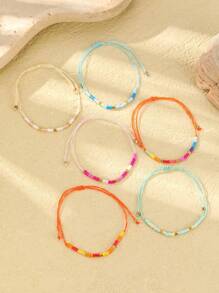 6pcs Set Adjustable Women's Bohemian Colorful Glass Beaded Bracelets