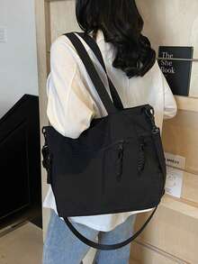 女士大号托特包，女士笔记本电脑工作包斜挎包手提包轻便护士包手提包女士礼品单肩包工作旅行，多口袋斜挎包钱包顶部提手托特包 - 黑色 - 查看 7