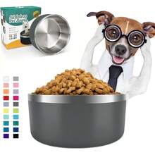 New-15  Dog Bowl For Food And Water, 64 Oz Stainls Steel Pet Feeding Bowl,  Non-Skid Insulated Heavy Duty  Rubber Bottom For Medium Lar Sized Dogs (64 Ounc/8 C, Grey) - 灰色 64 盎司 - 查看 1