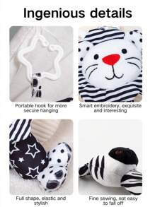 Cute & Funny Black & White Rattle Animal Plush Decoration - Zebra, Fox, Lion, Elephant, Soft Hanging Rattle For Infant & Toddler, Attractive Baby Toy