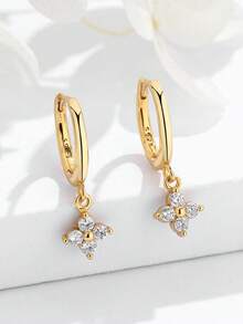 一对S925纯银简约可爱钻石花朵耳环，适合女性日常佩戴，优雅时尚，生日礼物，精致珠宝礼品。 - 鑲鑽花朵耳環 - 查看 1