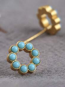 1pc Gold-Plated Simulated Turquoise Stud Earrings, Simple Baroque Pearl Hoop Earrings, Vintage Style, Suitable For Women's Daily, Festival, Party Wear, Girlfriend Gift