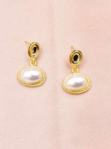 1 Pair Luxury Vintage Oval Shaped Earrings, Suitable For Daily Wear