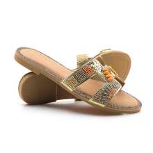 lunryet Women's Glitter Shiny Slide Sandals Slip-On Flat Slippers HONEY-133 - 金色 - 查看 1