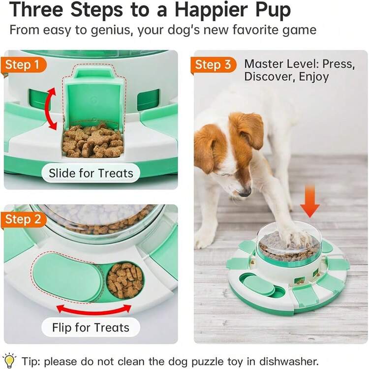 New-15  Dog Puzzle Toy 2 Levels, Slow Feeder, P Food Treat Feeding Dispenr For IQ Training And Entertainment For All Breeds (Green White) - 綠白 - 查看 3