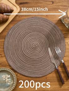 1/4/6/12pcs Bohemian Style Woven Placemats, Round Solid Color Tableware Coasters For Kitchen, Dining Table Decor, Suitable For Holiday Parties, Birthdays, Rustic Country Outdoor Home Decor, All Seasons - Brown - View 29