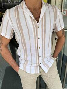 Men's Casual Simple Contrast Stripe Print Comfortable Versatile Shirt - Multicolor - View 4