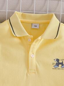 适合年轻男孩的休闲百搭长袖时尚 Polo 衫 - 黃色 - 查看 3