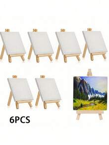 6pcs Wooden Easel Display Stand (Without Canvas Board), Desktop Art Display Easel Suitable For Artists, Adults And Students, Craft Painting Easel, Triangular Art Holder & Mobile Phone Stand, Foldable Painting Advertisement Sketch Display Rack, Wooden Structure, Art Supplies, Student Leisure Creative Tool, Suitable For Painting, Oil Painting And Graffiti, As Well As Back-To-School And Christmas Gifts, School Supplies,Back To School - Multicolor - View 2