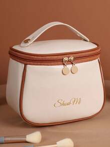 1 Stück Sommerleder wasserdichte Make-up Tasche, Kosmetik Organizer, tragbare Toilettenartikel Tasche, wasserdichter PU Hautpflege Beutel, große Kapazität Doppelschicht Make-up Tasche Make-up Organizer Badezimmer Accessoires