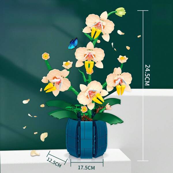 Bouquet eterno di fiori di mattoncini da costruzione, orchidea phalaenopsis, ragazza, mattoncini da costruzione, regalo di San Valentino, divertimento di costruzione compatibile