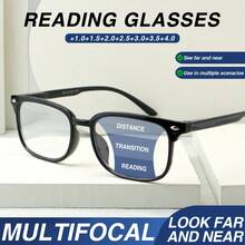 1pc Classic Multi-Focus Reading Glasses, 2-In-1 Progressive Function Lens, Ultra-Light Frame With Flexible Temples For Comfortable Wear, Fashionable Black & Purple Design - Black Purple - View 5