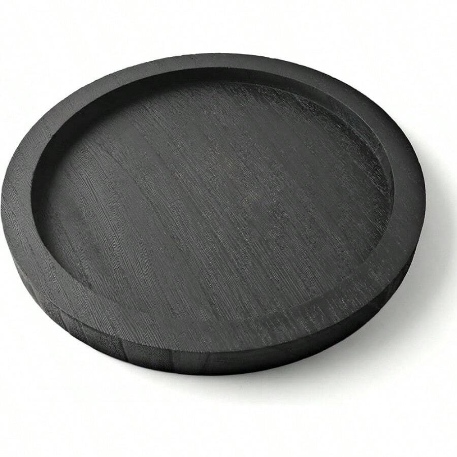 MEIJUANAACYS EXCEL 13 Inch Black Round Wooden Tray, Decorative Serving Trays Ottoman Coffee Table Candle Holder Home Decor Accessories - 黑色 - 查看 1