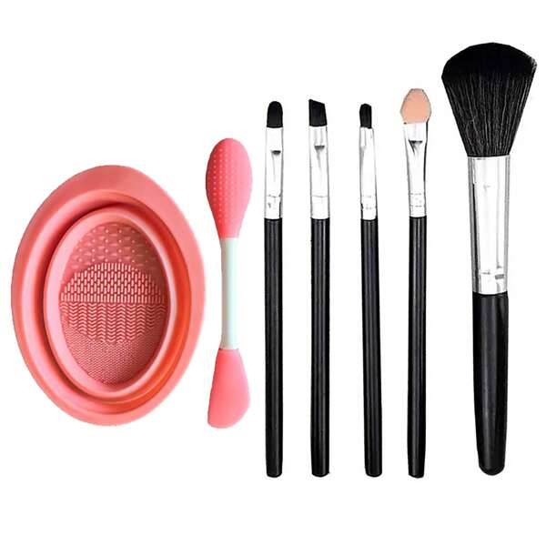 Indispensables pour les voyages d'été 2025: Set de brosses à vaisselle pliables en silicone | Nettoyantt de pinceau et de boule poudre de maquillage à œuf de beauté + bol de mélange de masque en feuille | Kit de maquillage portable pour les dortoirs