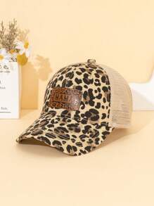 Leopard Print Net Cap, Cute Casual Design For Party & Daily Wear, Made Of Polyester, Size Adjustable, Suitable For All Seasons