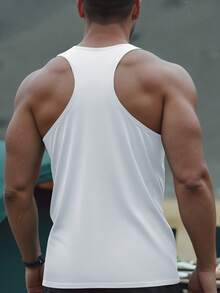 Men Gym Tank Top Stringer, Racerback Scoop Neck Muscle Tank, Breathable Moisture-Wicking Lightweight Stretch, Loose Fit Big Armhole Athletic Workout Top For Training Bodybuilding Weightlifting Running White Summer - White - View 6