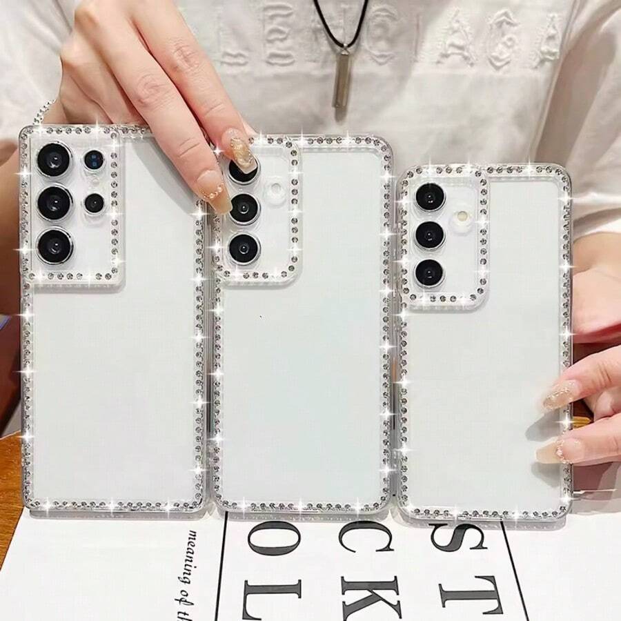 Hermosa funda de teléfono móvil de TPU con brillo y diamantes incrustados, compatible con SAMSUNG S25Edge S25 S25Plus S25Ultra S24 S24Plus S24Ultra S23 S23FE S23Ultra S22 S22Ultra S22 S21FE S20FE A14 A15 A16 A17 A53 A54 A55 A25 A35 A25 A36 A56 y compatible con iPhone