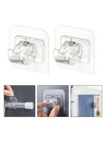 2Pcs Curtain Rod Bracket Without Drilling, Self-Adhesive Curtain Rod Bracket Without Nails Adjustable Curtain Rod Hook Bathroom Curtain Coat Hanger Kitchen Bathroom Hotel