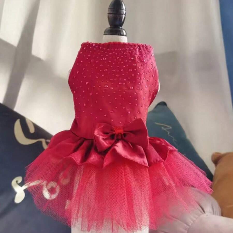 Summer Pet Clothes Dot Dog Dress For Dogs Skirt Summer Princess Dog Wedding Dresses York Clothes For Dogs Skirts Pet Cat Dress - Red - View 1