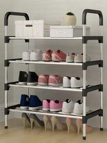 1pc Compact Metal Shoe Rack, Space Saver Shoe Storage Organizer, Minimalist Design, Sturdy, Fashionable, Easy Assembly & Disassembly, Portable, Suitable For Living Room, Bedroom, Entryway, Office, Home, Multi-Tier Storage, Holiday Gift