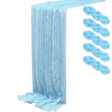 5pcs Blue Cheese Cloth Table Runner 35*71 Inch, Transparent Farmhouse Table Runner For Wedding, Bridal Shower, Birthday Party, Banquet, Hotel Restaurant, Thanksgiving Dinner Table Decor