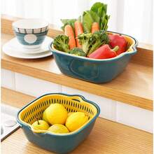 加厚双层沥水篮六件套洗菜盆厨房多功能客厅家用水果盆洗水果蔬菜篮微瑕 - 彩色 - 查看 3