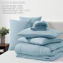 Light Blue Comforter Set Queen 7 Pieces Bedding Set Queen Light Blue Complete Queen Bed In A Bag With All Season Quilted Comforter, Flat Sheet, Fitted Sheet, Pillowcases - 藍色 - 查看 8