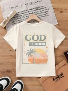 少女休闲标语图案印花短袖T恤，夏季