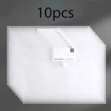 10 个透明 A4 文件袋 - 混合颜色和白色，纽扣封口办公室/学校文件夹整理器，时尚返校用品文具