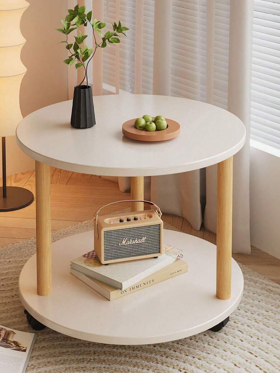 1pc Vintage Industrial Rolling Edge Table - Space-Saving Movable Side Table With Locking Casters, Suitable For Small Spaces | Multifunctional Nightstand, Coffee Table And Plant Stand | Farmhouse Apartment Decor - Multicolor - View 1