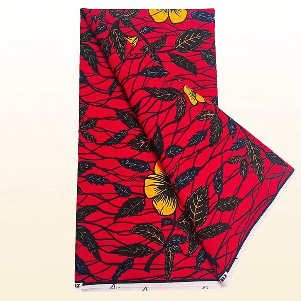 6pcs/Set African Wax Print Fabric - Vibrant Orange, Yellow, Black & White Bold Geometric Floral Patterns | Machine Washable, Suitable For Sewing, DIY Crafts, Home Decor, Fashion Design, Durable Textiles, Handicraft Materials, High Quality, Sewing Enthusiasts