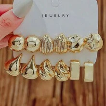 12 perechi de cercei retro minimalisti CCB geometrici asimetrici din rășină aurie, design de înaltă calitate, potriviți pentru purtare zilnică, întâlniri și festivaluri - Costum auriu - Vizualizare 5