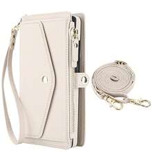 AWQUER Flip PU Kunstleder Geldbörse Hülle kompatibel mit iPhone 16E 16 15 14 Plus 13 12 Mini 11 Pro X XS Max XR 8 mit Handschlaufe, Umhängetasche mit Kartenfächern, Handytasche passend für Galaxy A56 A36 A26 A16 A55 A35 A25 A15 A54 A14 A73 A53 A13 A72 A52 A12 4G 5G S25 Edge S24 S23 S22 S21 S20 FE Plus Ultra, Ständer Hülle 9A 9 8A 8 Pro XL Halterung RFID blockierend Handyhülle - Weiss - Übersicht 12