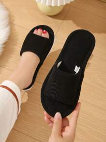 Women's Corduroy Open Toe Slippers, Beige For Spring/Summer Home Indoor House Slipper